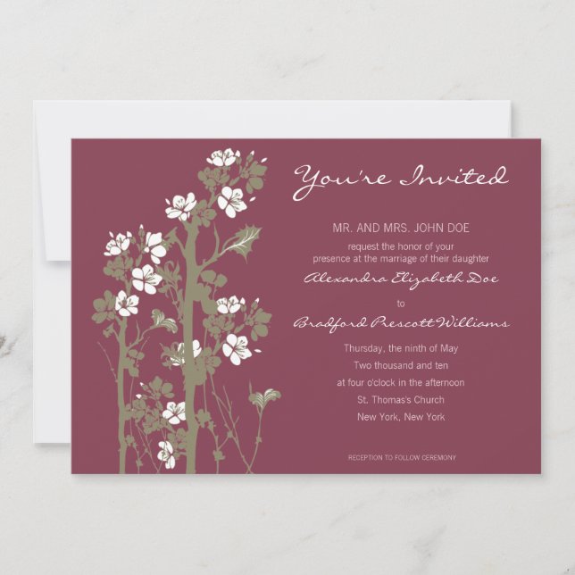 Custom Japanese Floral Wedding Invitation :: plum (Front)