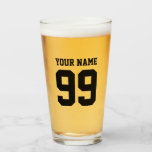 Custom jersey number and name sports beer glass<br><div class="desc">Custom jersey number and name sports beer Glass gift. Cool drink ware gift idea for Birthday, Christmas, wedding party, engagement, bridal shower, bachelor party etc. Fun party favour for friends, family, husband, groom, brother, co worker, colleague, boss, dad, father, grandpa, uncle, sports coach, boyfriend, wife, mum etc. Personalised presents for...</div>