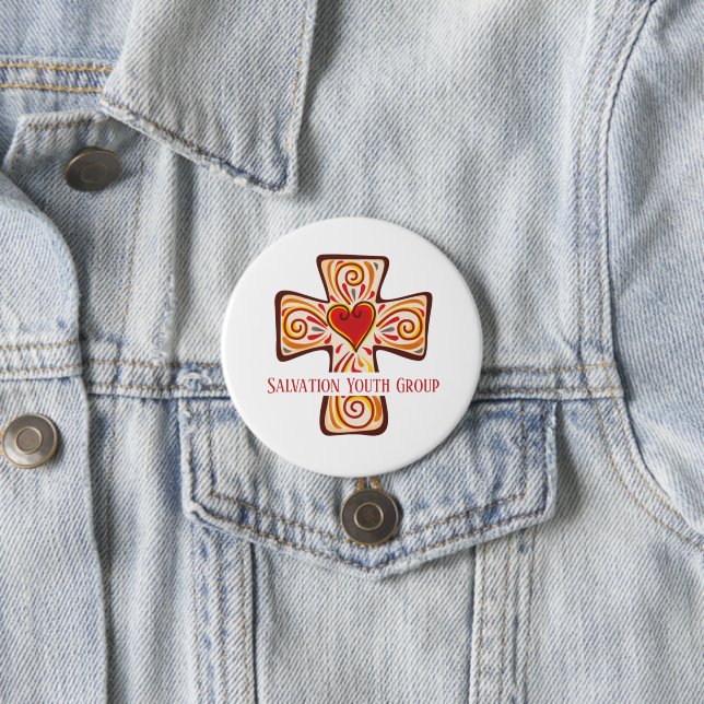 Custom Jesus Cross Button Pin with Heart  (In Situ)
