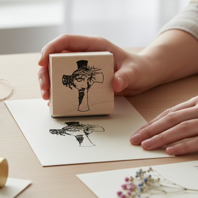 Custom Jesus Cross Wooden Rubber Stamp (Leave a lasting mark of devotion.)