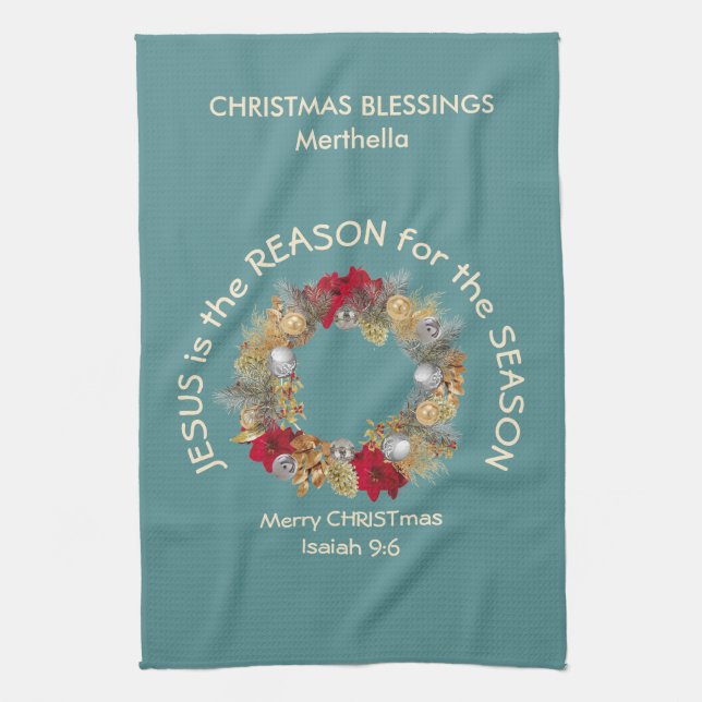 Custom JESUS IS THE REASON Christmas Tea Towel (Vertical)