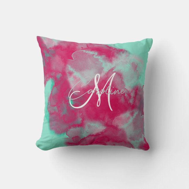 Custom Jewel tone Abstract  Monogram Name  Throw P Cushion (Front)
