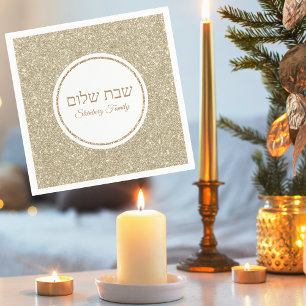 Custom Jewish Shabbat Shalom Gold Glitter Napkin