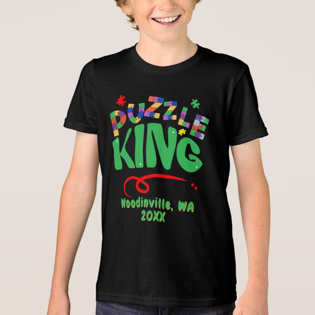 Custom Jigsaw Puzzle King Location Date Name Tri-Blend Shirt (Front)