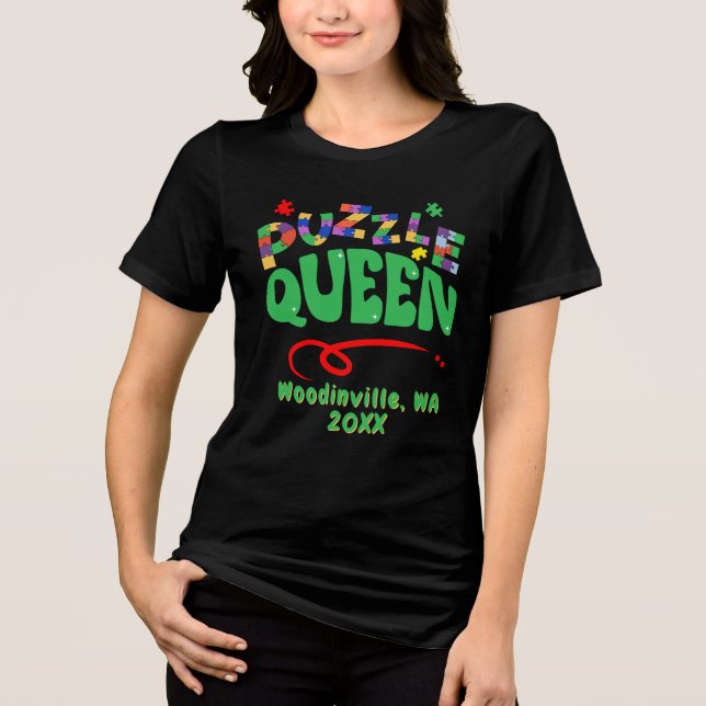Custom Jigsaw Puzzle Queen Location Date Name Tri-Blend Shirt (Front)