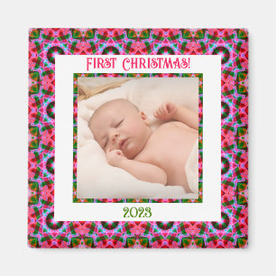 Custom Jolly Festive Christmas Pink Photo Picture Magnet