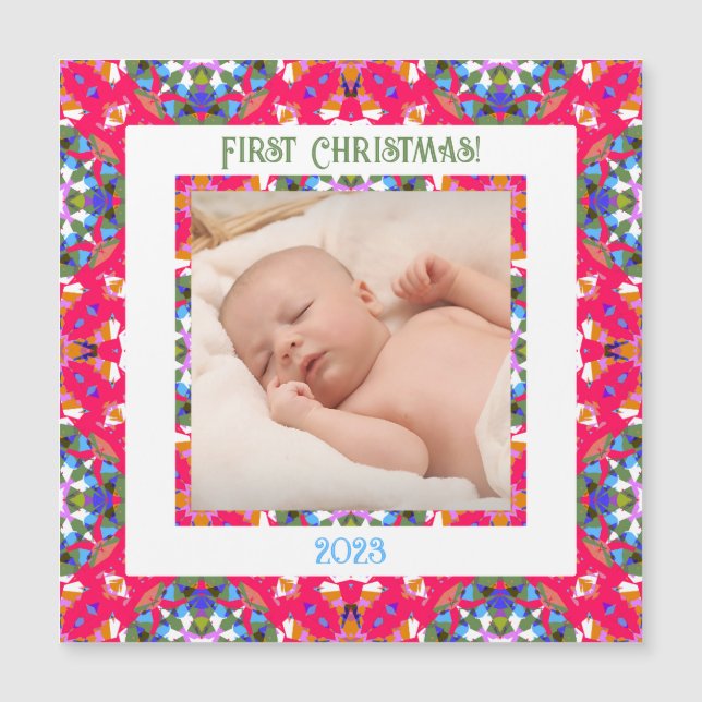 Custom Jolly First Christmas Magnetic Photo Frame (Front)