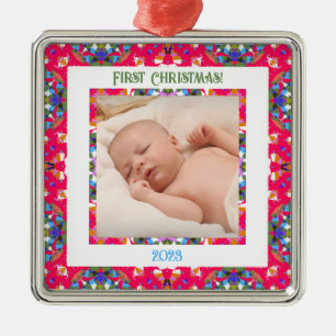 Custom Jolly First Christmas Magnetic Photo Frame Metal Tree Decoration