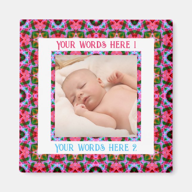 Custom Jolly First Christmas Pink Photo Greeting Magnet (Front)