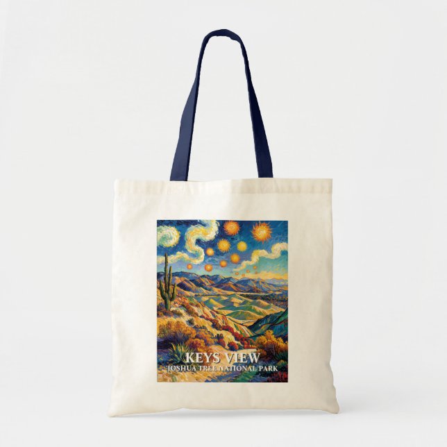 Custom Joshua Tree Keys View Van Gogh Landscape Tote Bag (Front)