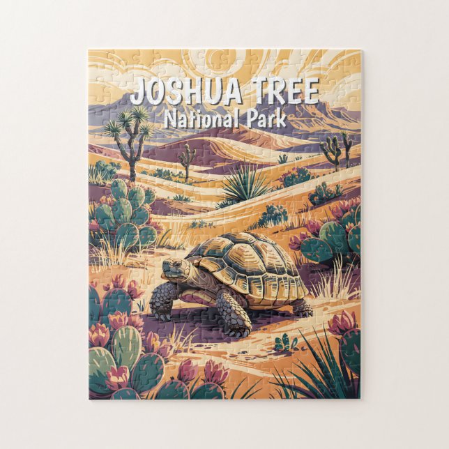 Custom Joshua Tree Tortoise Retro Desert Landscape Jigsaw Puzzle (Vertical)