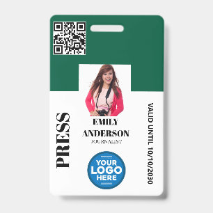 Custom Journalist Media Pass Photo ID Logo   BLACK Badge