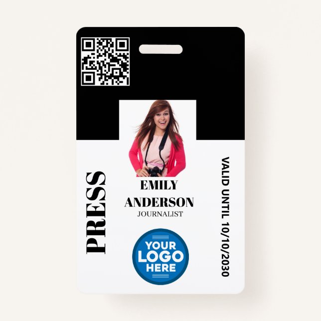 Custom Journalist Media Pass Photo ID Logo | BLACK ID Badge (Front)