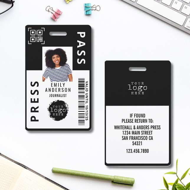 Custom Journalist Press Pass Photo ID Logo | Black ID Badge (Creator Uploaded)