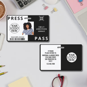 Custom Journalist Press Photo ID Logo Horizontal  ID Badge