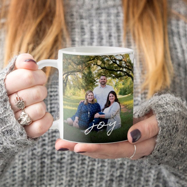 Custom Joy Family 2 Photo 2 sides Year Christmas Coffee Mug (Creator Uploaded)
