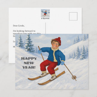 Custom Joyful Skier Holiday Postcard
