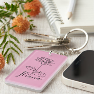 Custom July Water Lily Birth Flower Gift for Birth Key Ring