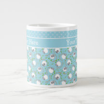 Custom Jumbo Coffee Mug: Blue, Fun Sheep Patterns