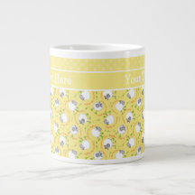 Custom Jumbo Coffee Mug: Yellow Fun Sheep Patterns