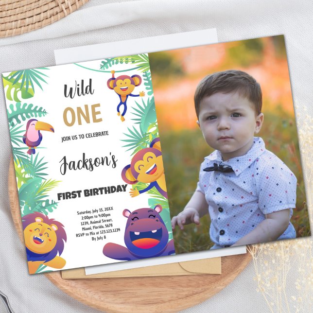 Custom Jungle Safari Kids Party Invite (Wild One Birthday Invitations with photo)