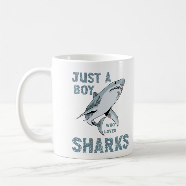 Custom Just a boy who loves Sharks Shark Lover Coffee Mug (Left)