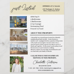 Custom Just Listed Real Estate Agent Flyer