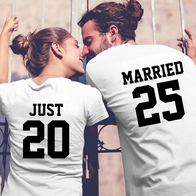 Custom Just Married Wedding Bride & Groom Couples T-Shirt (Creator Uploaded)