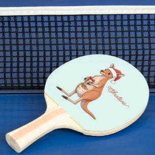 Custom Kangaroo With Santa Hat Christmas Ping Pong Paddle