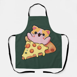 Custom Kawaii Cat Hugging Pepperoni Pizza Cartoon Apron