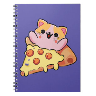 Custom Kawaii Cat Hugging Pepperoni Pizza Cartoon Notebook