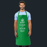 Custom keep calm and carry on large green kitchen apron<br><div class="desc">Custom keep calm and carry on large green kitchen Apron for men and women. Modern typography template with crown silhouette. Personalised cooking aprons in any colour. Trendy template with fun typography design. Add your own name or humourous quote. Create your own unique Birthday party gift for mum, grill master, dad,...</div>