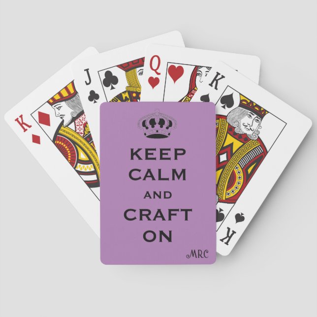 Custom Keep Calm Lavender Monogram Playing Cards (Back)