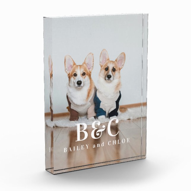 Custom Keepsake Pet Dog Photo with Names  Block (Left)