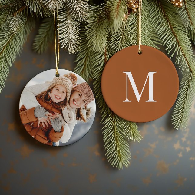 Custom Keepsake Photo and Monogram Christmas Ceramic Tree Decoration (Creator Uploaded)