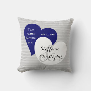 Custom Keepsake Wedding, Gray Pinstripe, Hearts Cushion