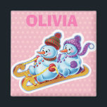 Custom Key Ring Christmas Snowman characters. Magnet<br><div class="desc">Custom Key Ring Christmas Snowman characters.
Custom Key Ring Christmas Snowman characters. 
You change the name - it’s so easy! A variety of snowman characters sledging,  skiing and skating. Look out for the matching set with musician snow characters drumming and fiddling too. Available on other gifts and products.</div>