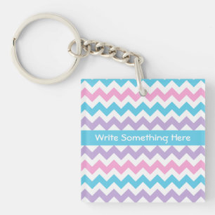 Custom Keychain, Turquoise, Pink, Mauve Chevrons Key Ring
