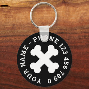 Custom keychain with crossbones, name and number