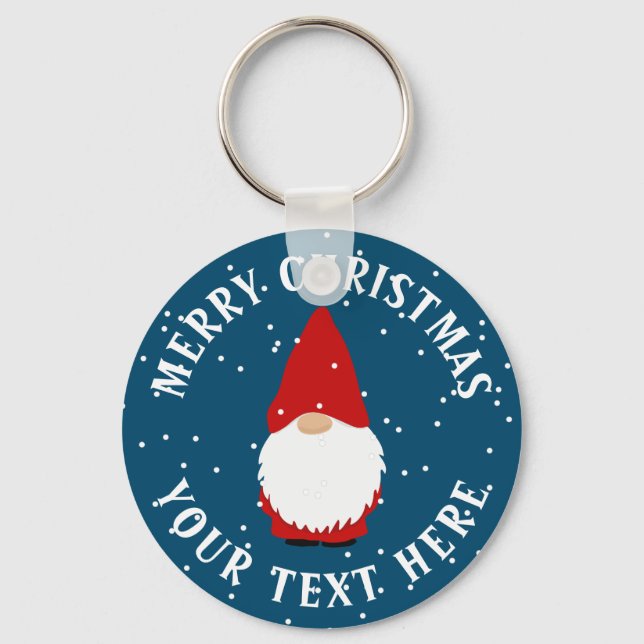 Custom keychain with funny little snow gnome troll (Front)