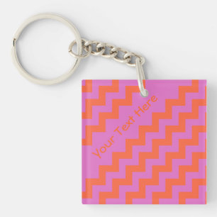 Custom Keychain with Pink and Orange Zigzags