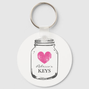 Custom keychains with mason jar and pink heart