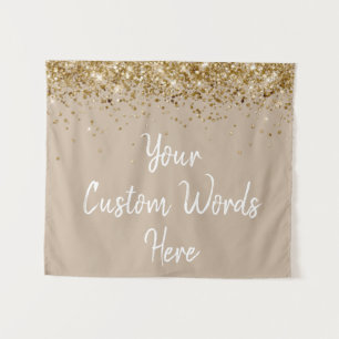 Custom Khaki Tan Birthday Party Gold Photo Booth Tapestry