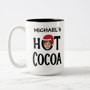 Custom Kid Face & Name Hot Cocoa Christmas Two-Tone Coffee Mug