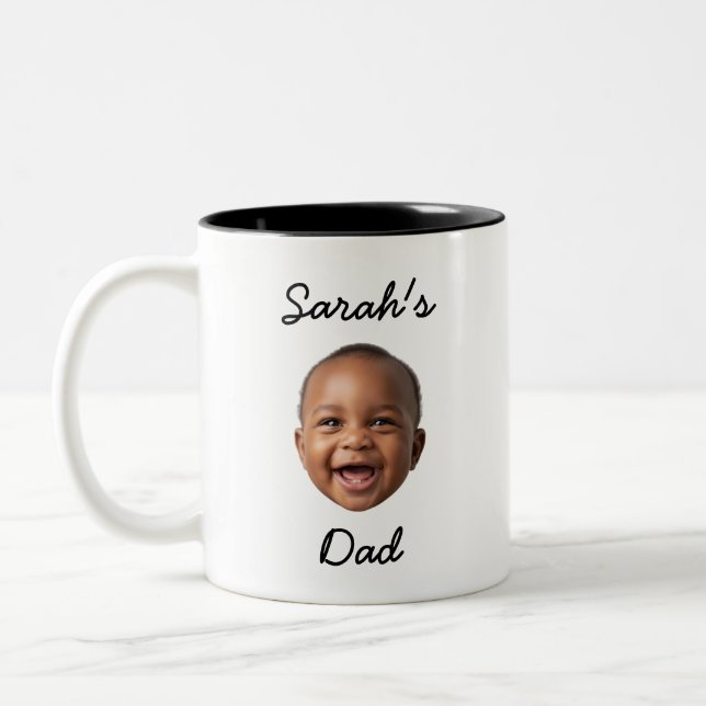 Custom Kid Face & Name Personalised Dad Gift Two-Tone Coffee Mug (Left)