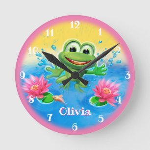 Custom Kid’s clock Leaping frog design.