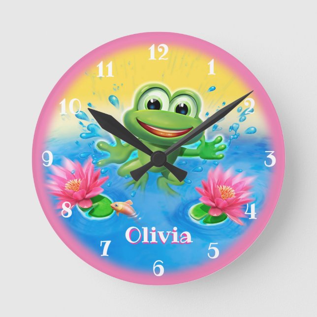 Custom Kid’s clock Leaping frog design. (Front)