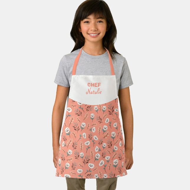 Custom Kids Apron – White Poppies (Insitu)