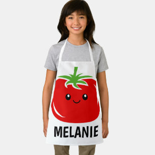 Custom kid's apron with cute red tomato cartoon
