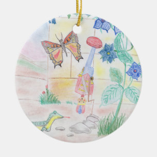 Custom Kids Artwork, Nutcracker toy, butterfly,  Ceramic Tree Decoration